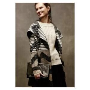 Anthropologie Field Flower Chevron Print Wool Blend Belted Cardigan Coat SP